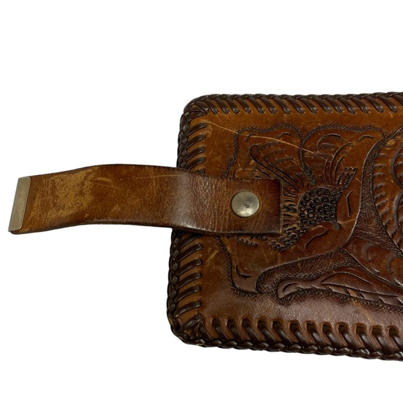 Vintage Tooled Leather Folding Wallet Handmade Western Southwest Filagree Detail - Picture 5 of 15